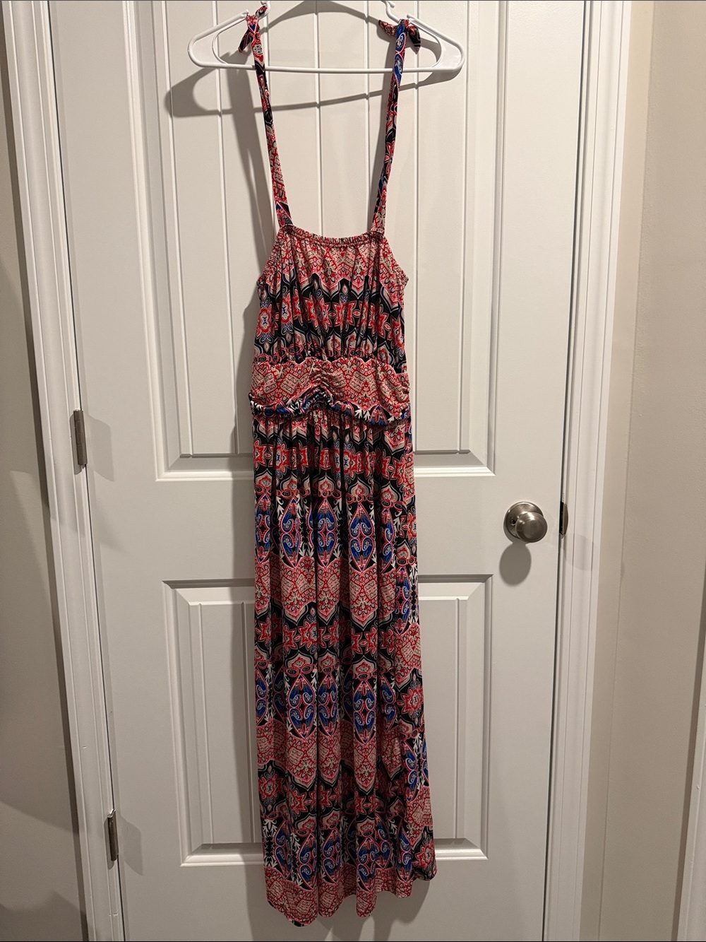 WinWin Red and Blue Paisley Pleated Maxi Dress
